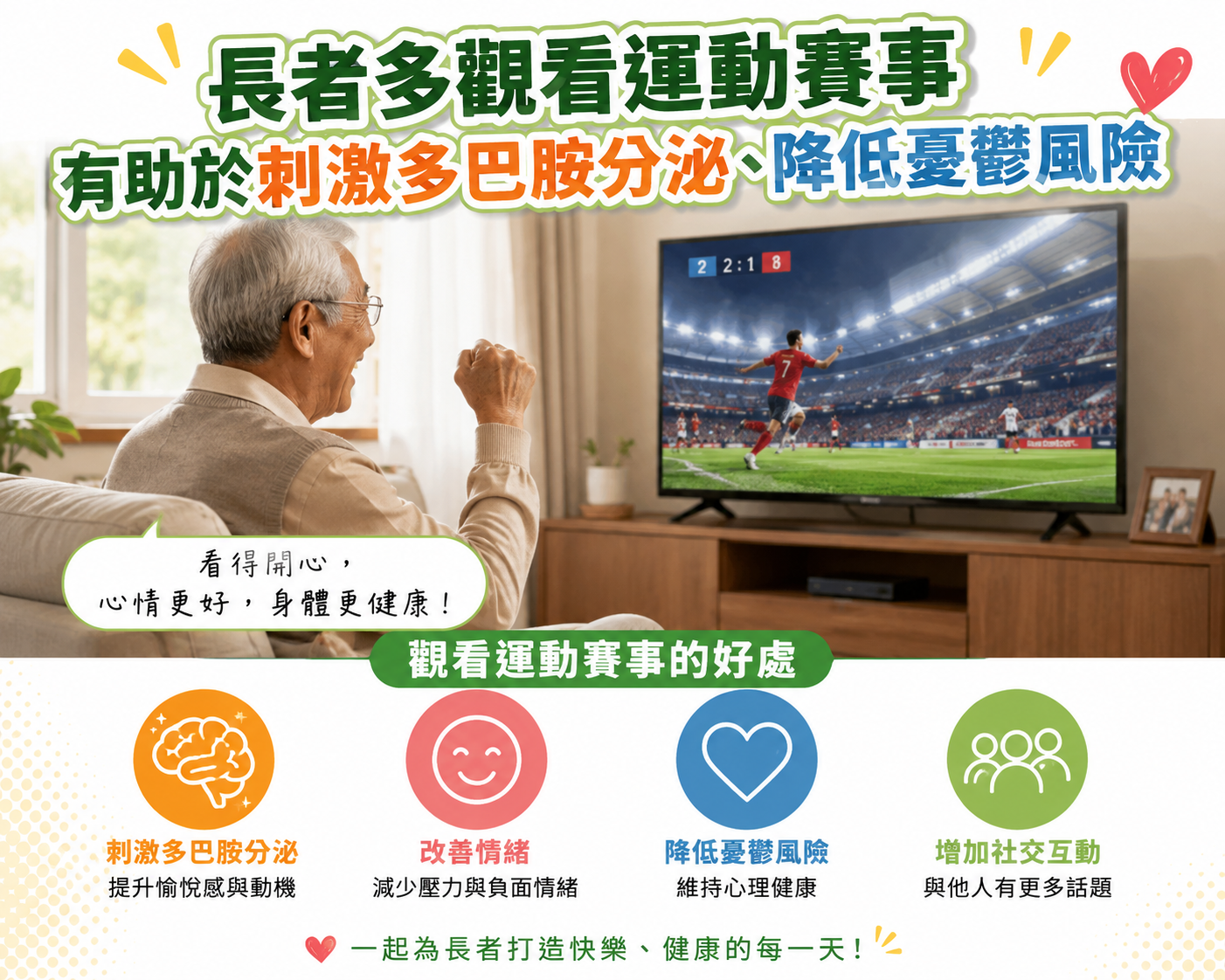 每週看1次運動賽將低老年憂鬱風險
