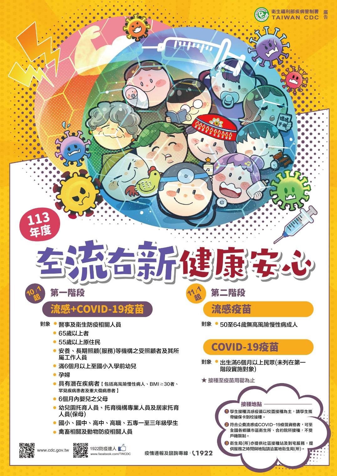 「左流右新 健康安心」10月1日公費流感及新冠疫苗同步開打